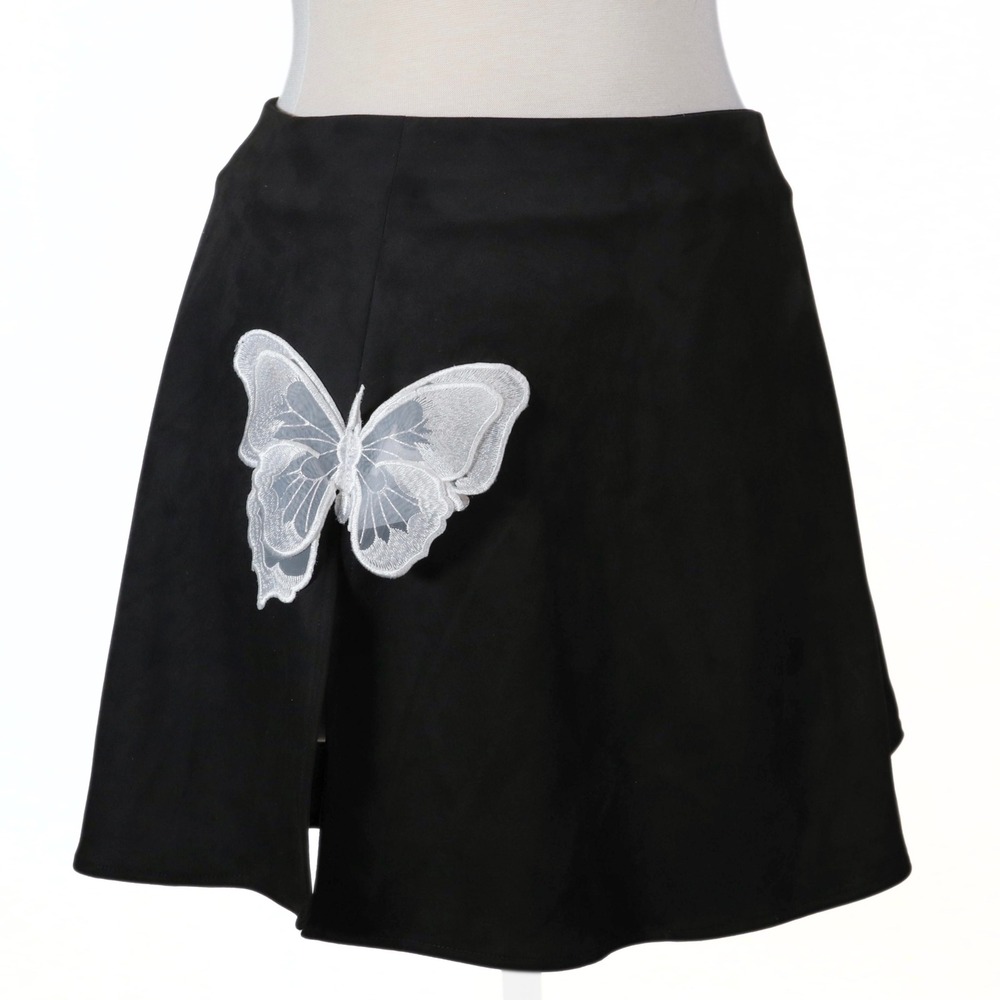 For Love & Lemons Auden Mini Skirt Womens Medium Black Faux Suede Butterfly Slit